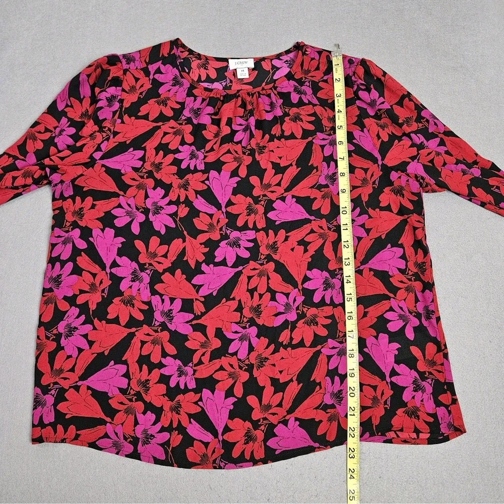 J.Crew Factory Floral Blouse Size M Printed Button-Neck Top Ruffle Sleeves BD266